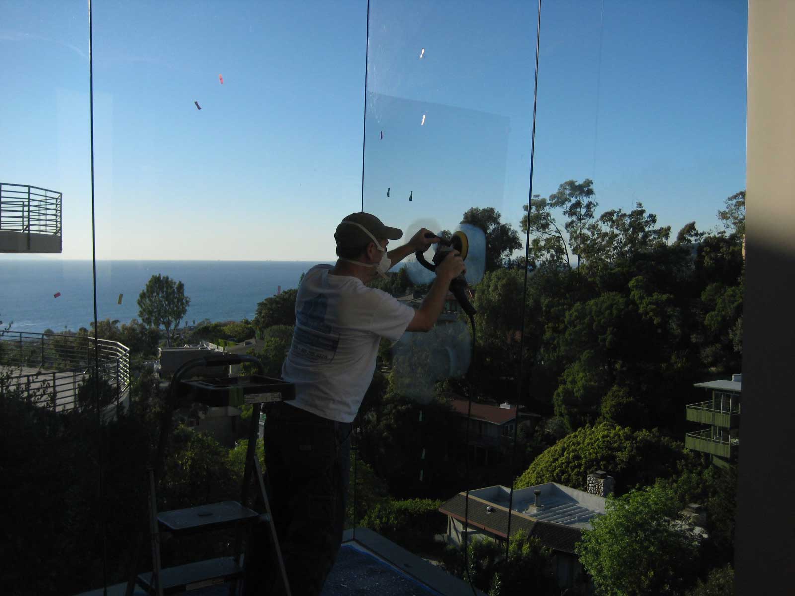 Ocean view while getting scratches out of glass in Laguna Beach, CA.