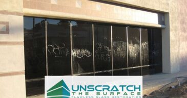 acid etched glass graffiti in window removal california